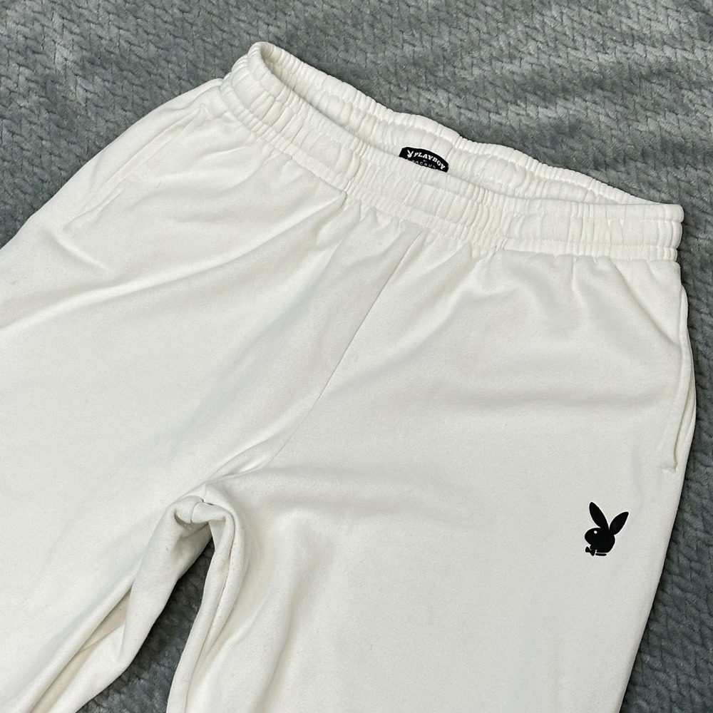 Playboy PacSun Sweatpants M White Classic Boyfriend Fit Comfy Sweats